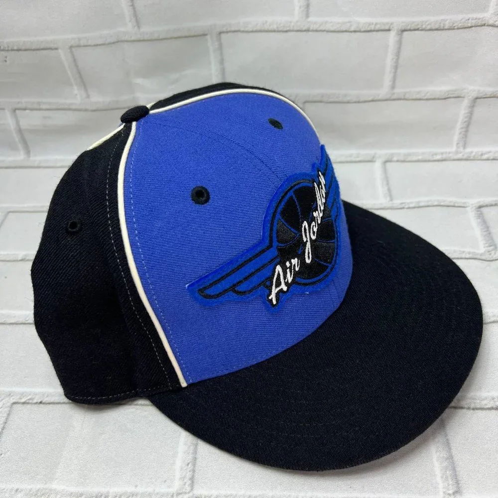 Air Jordan Wings Embroidered 7 3/8‎ Jumpman Hat Fitted Cap Blue Black New Men